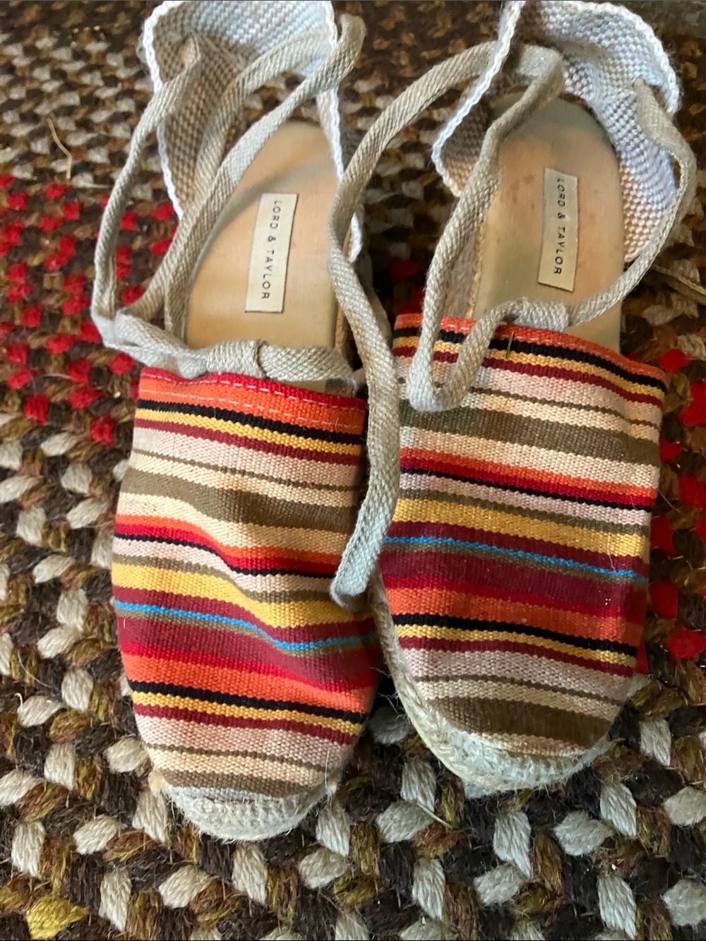 Lord & Taylor Multicolor Striped Espadrilles — Red, Orange, Yellow, Blue, Brown